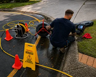 Plumber checking a blocked drain on a Birchgrove job