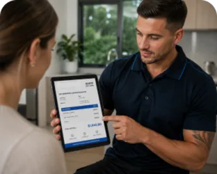 Plumber explaining a service estimate in Birchgrove