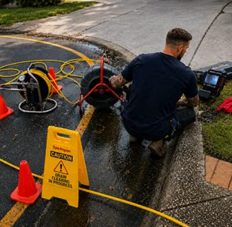 Burst drain pipe being repaired in Birchgrove